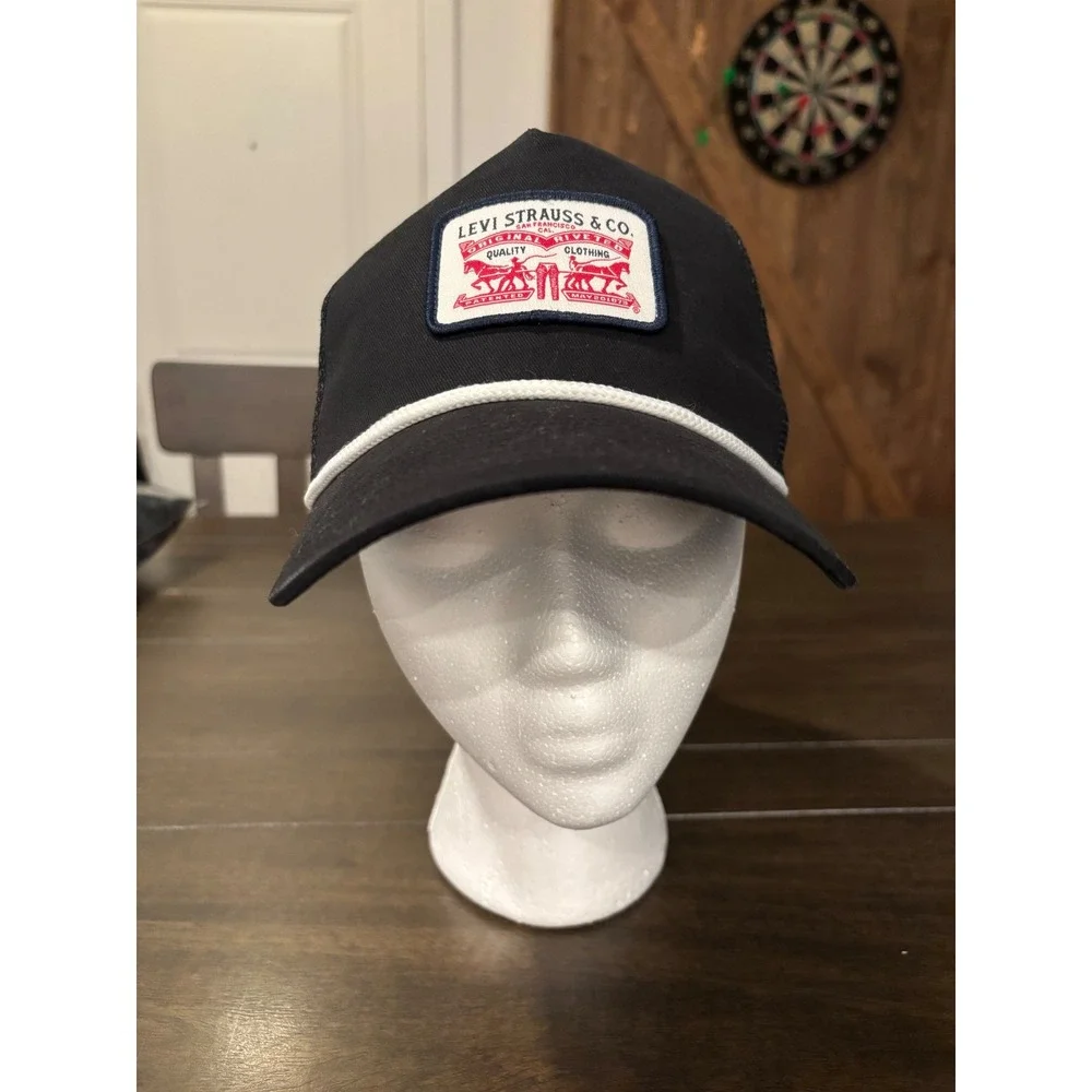 Levis Kids Black Trucker Hat Snapback Mesh Logo Patch Rope Cap 8685-023